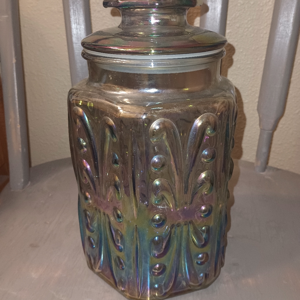 Beautiful iridescent jar with lid